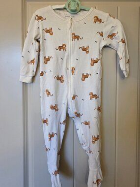 12 Months - 100% Cotton White Tiger Footed Sleeper - Petit Lem